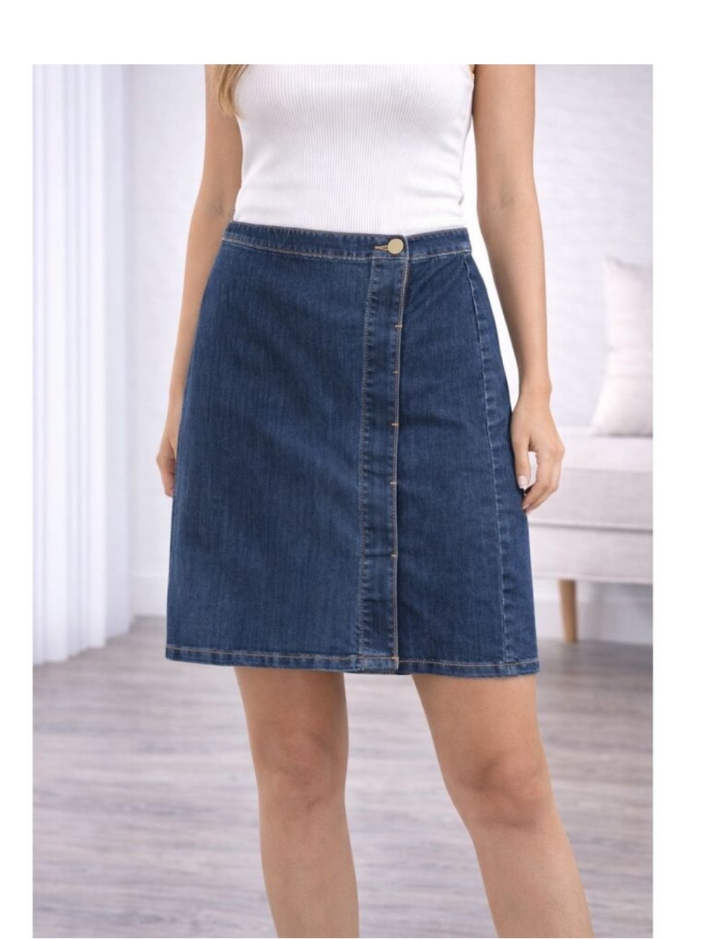 Ann Taylor Loft Classic Dark Blue Denim A-Line Mini Skirt Front Button Size 0